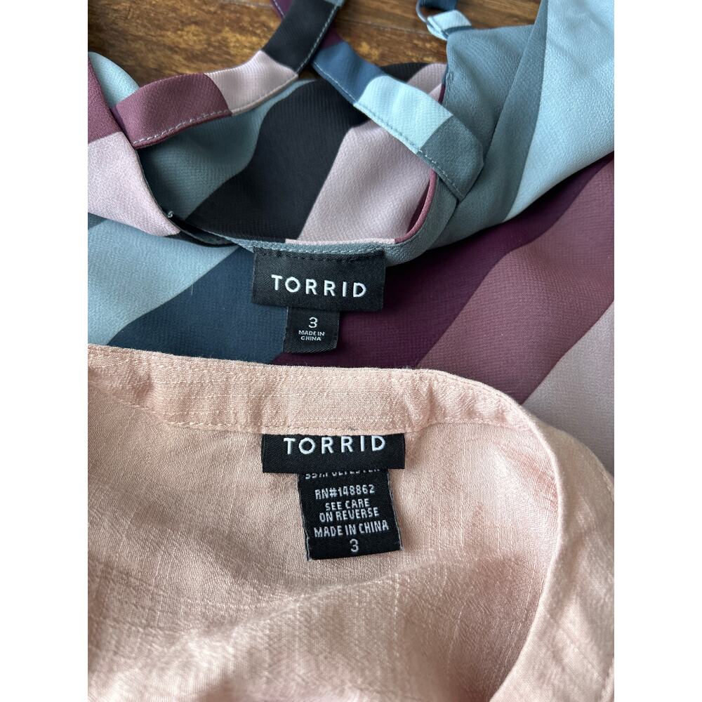 Torrid Tank Top 3 3X Peach Gauze V Neck Pocket Blue Striped Satin Strappy Lot - Picture 6 of 7